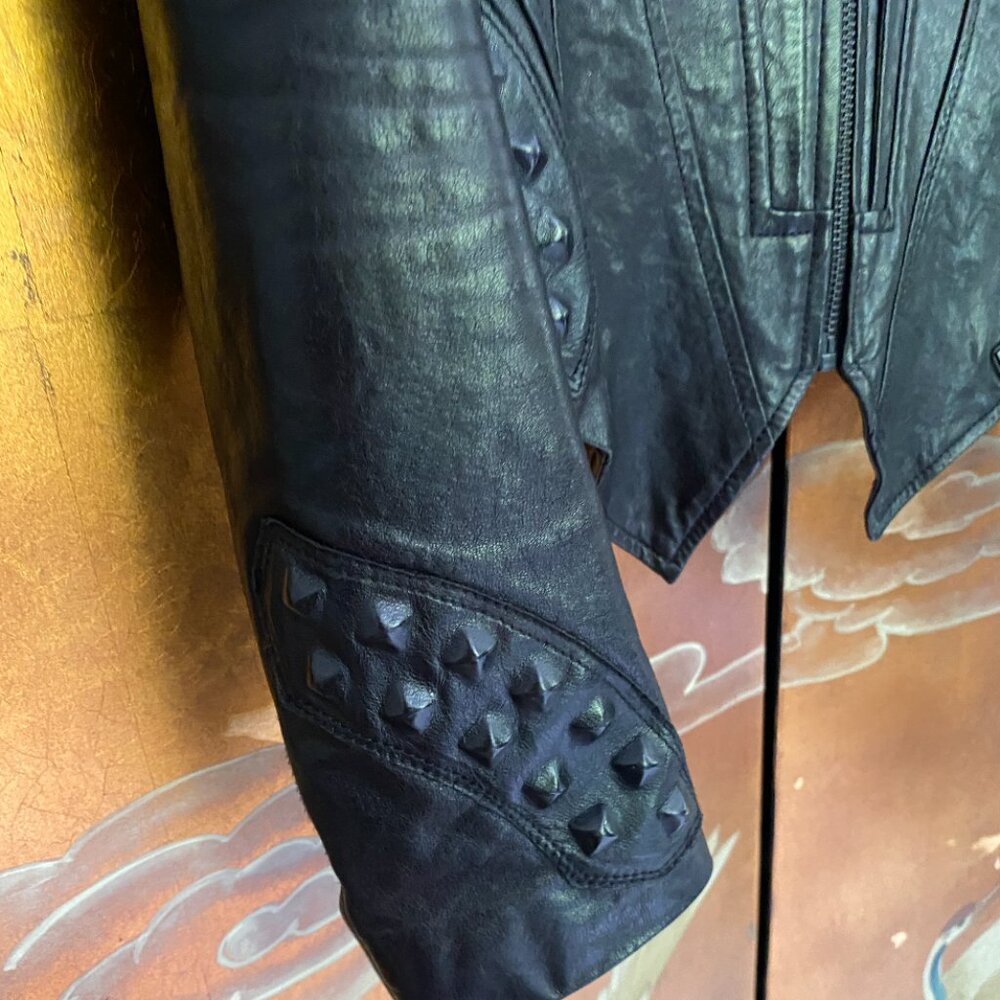 RARE Rudsak French Designer " Studded " Butter Soft Black Leather Jacket XS w/ - Picture 4 of 9